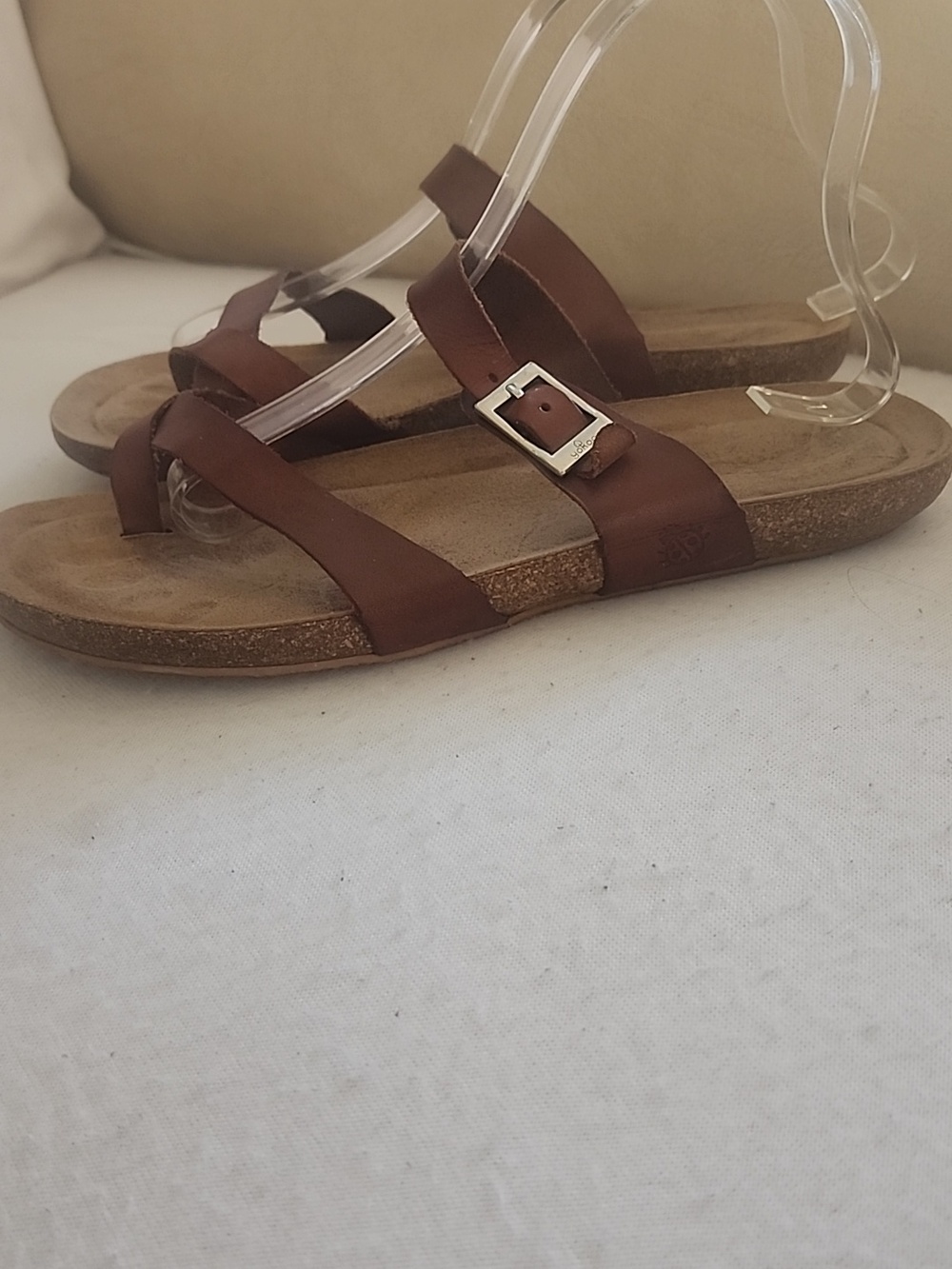 Bueno Brown Leather Buckle Slide Sandals